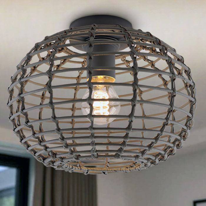 Rattan loftlampe grå, Roza