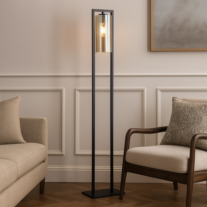 Industri gulv lampe sort, Tonia, med brytare