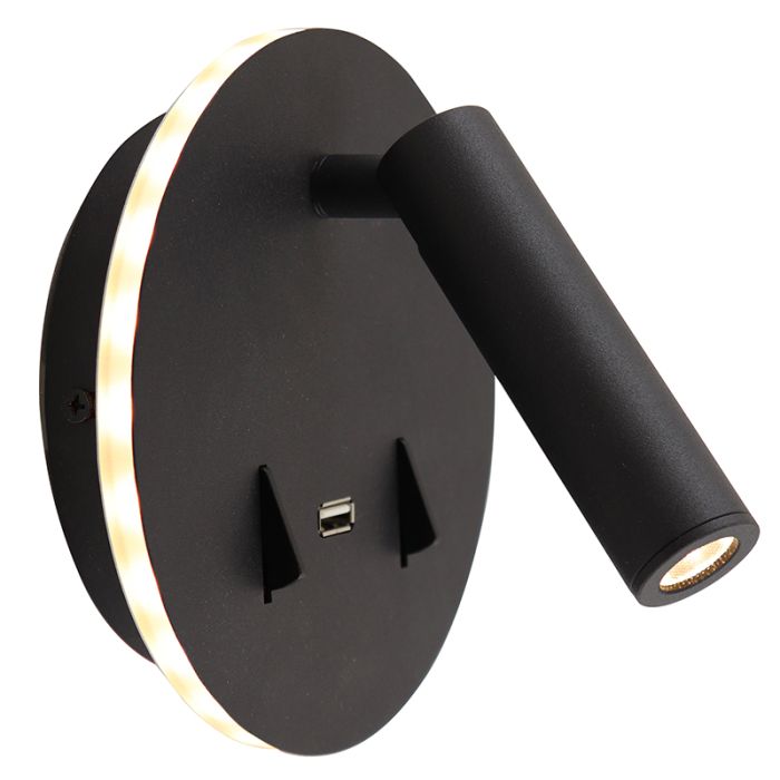 Modern væglampe sort, Alec, 9W, 3000K LED, med brytare