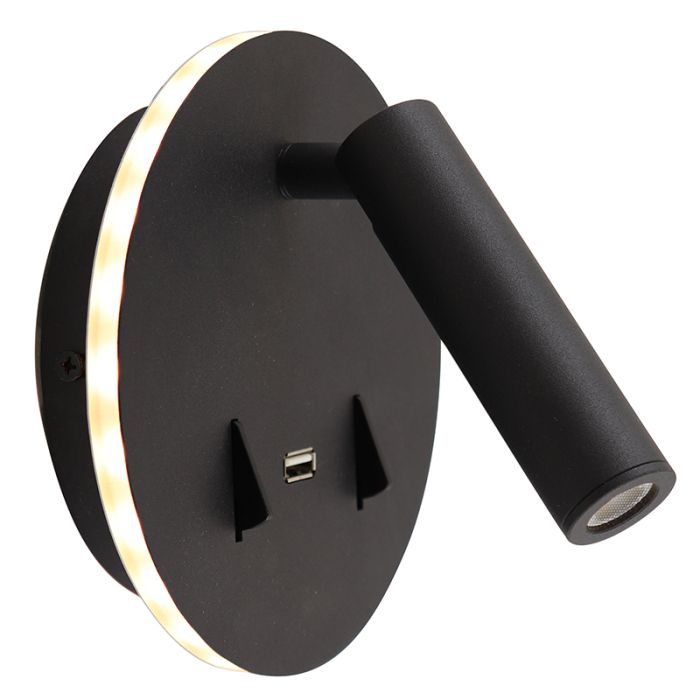 Modern væglampe sort, Alec, 9W, 3000K LED, med brytare