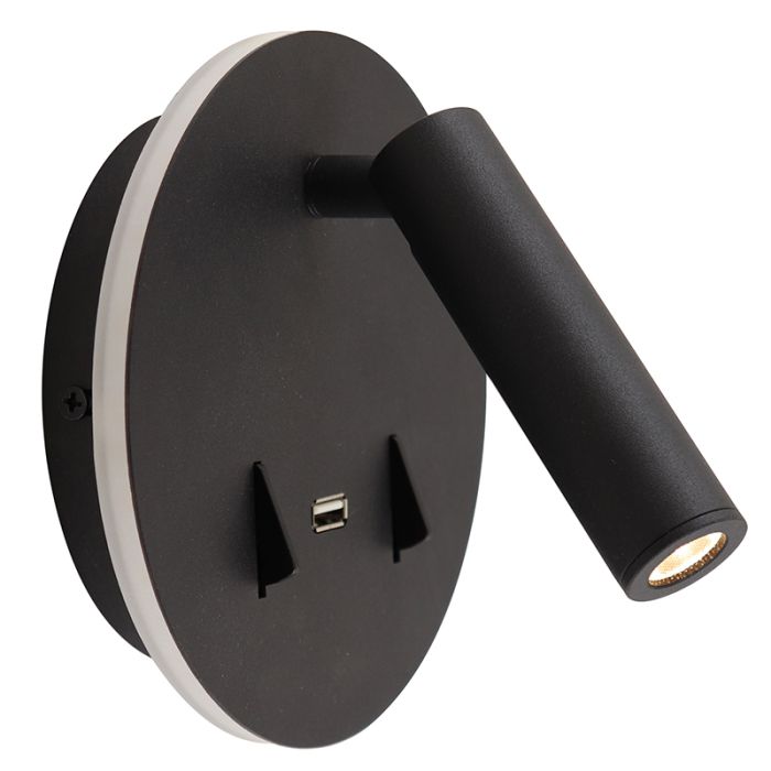 Modern væglampe sort, Alec, 9W, 3000K LED, med brytare