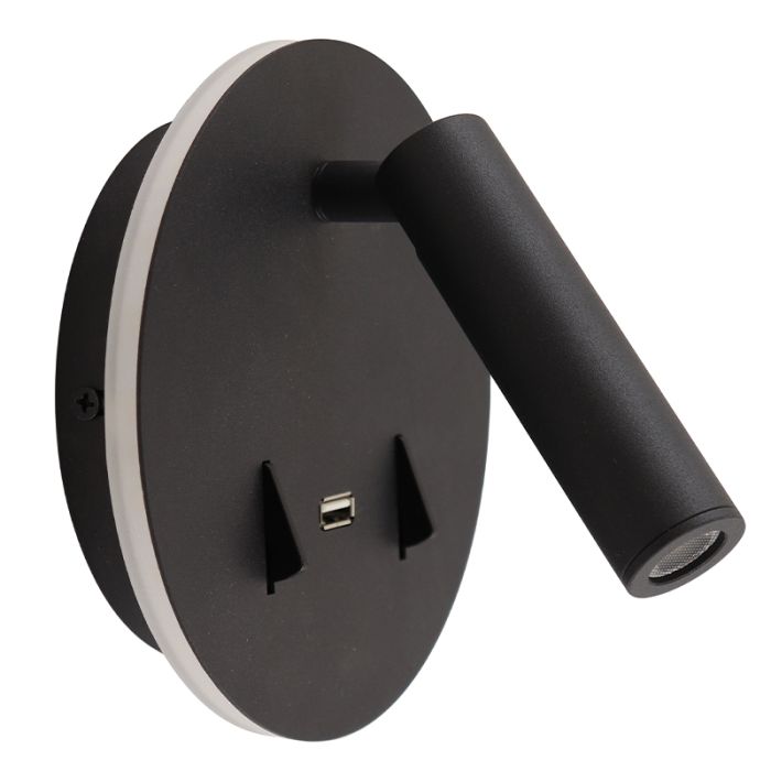 Modern væglampe sort, Alec, 9W, 3000K LED, med brytare