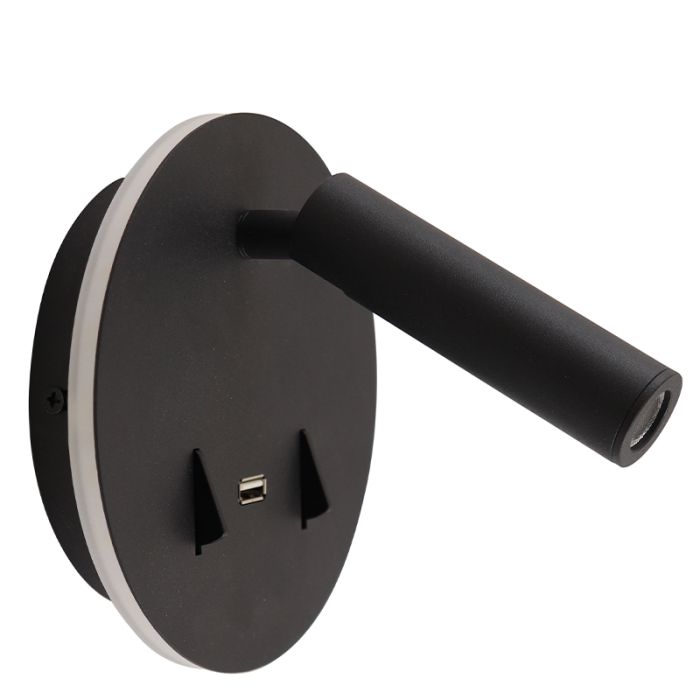 Modern væglampe sort, Alec, 9W, 3000K LED, med brytare