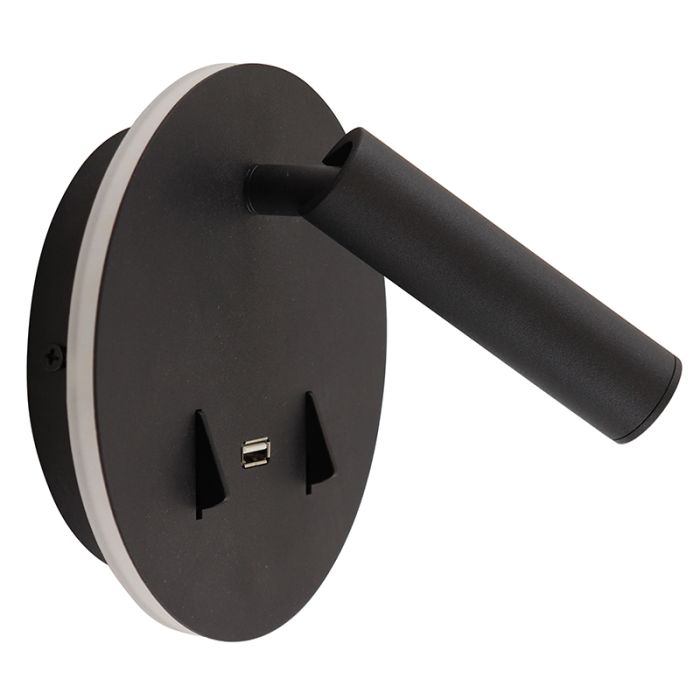 Modern væglampe sort, Alec, 9W, 3000K LED, med brytare