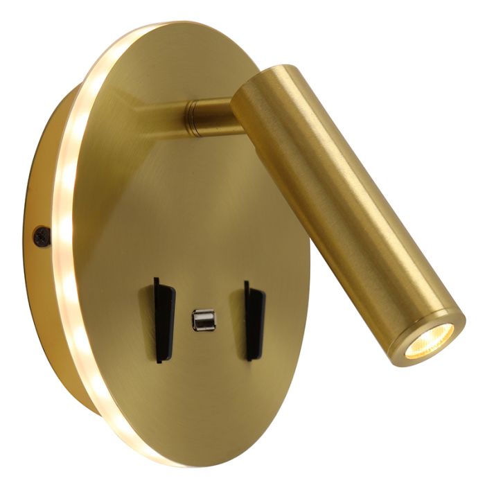 Modern væglampe guld, Alec, 9W, 3000K LED, med brytare
