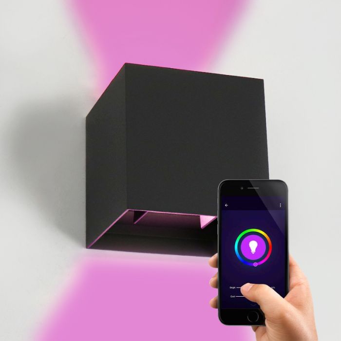Modern smart væglampe sort, Dion, 6W, RGBW LED, IP65
