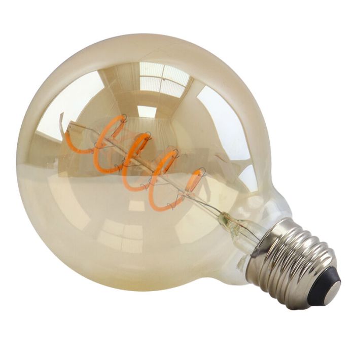 Dæmpbar Olucia E27 LED pære, Tuelo, G95, 4w, amber glas, 2200k