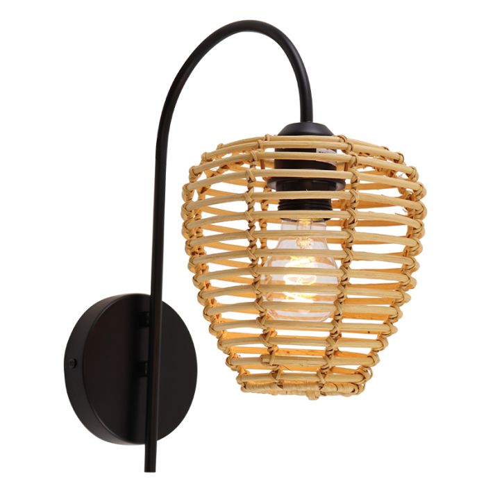 Rattan væglampe brun, Irene, med brytare