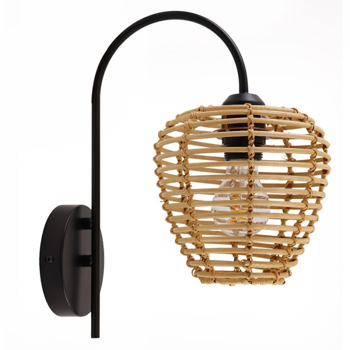 Rattan væglampe brun, Irene, med brytare