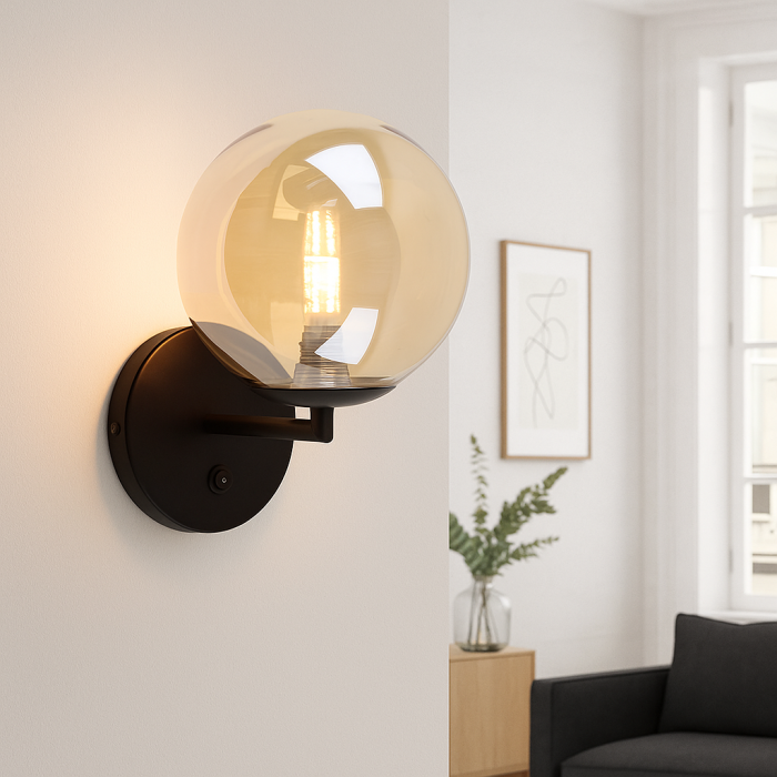 Design væglampe rav, Remo, med brytare