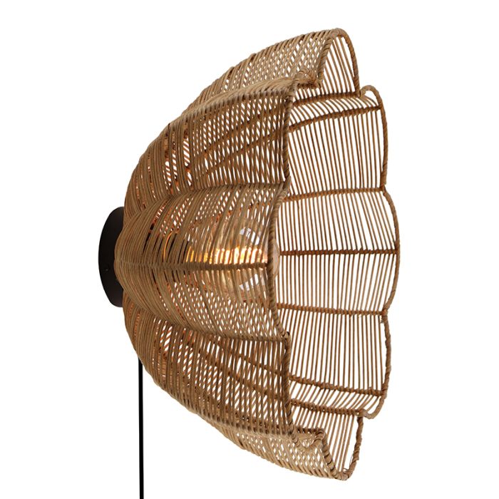Rattan væglampe brun, Heather, med brytare