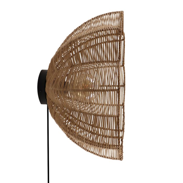 Rattan væglampe brun, Heather, med brytare