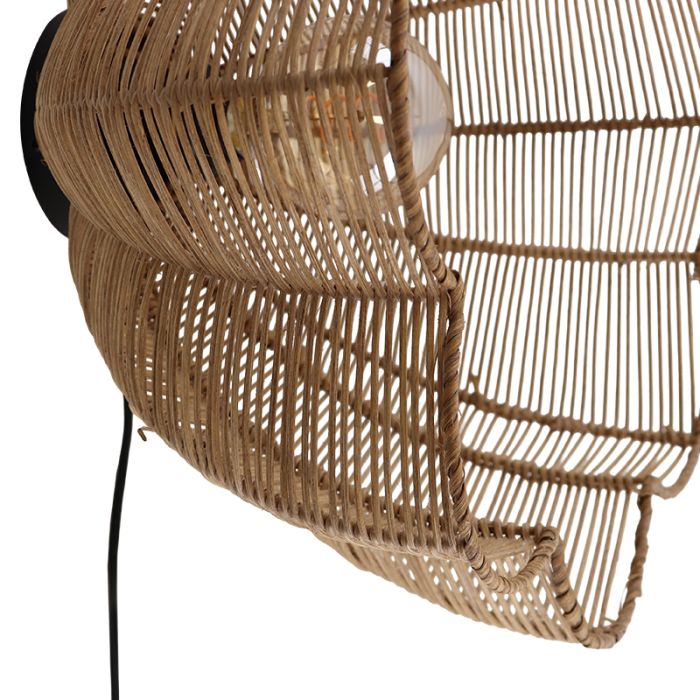 Rattan væglampe brun, Heather, med brytare