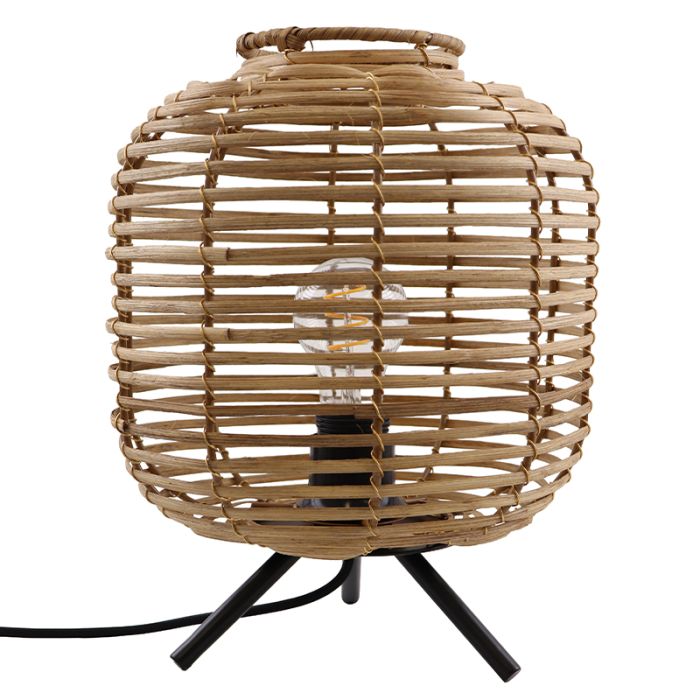 Rattan bordlampe brun, Pinar, med brytare
