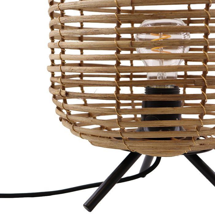 Rattan bordlampe brun, Pinar, med brytare