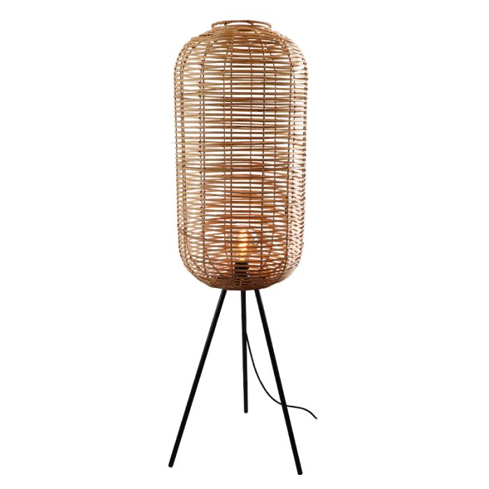 Rattan gulv lampe brun, Pinar, med brytare