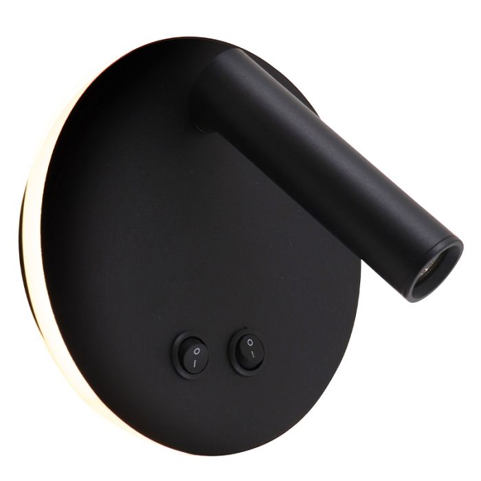 Modern væglampe sort, Robbie, 10W, 4000K LED, med brytare