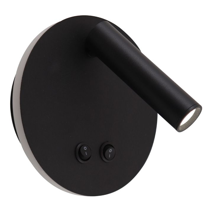 Modern væglampe sort, Robbie, 10W, 4000K LED, med brytare