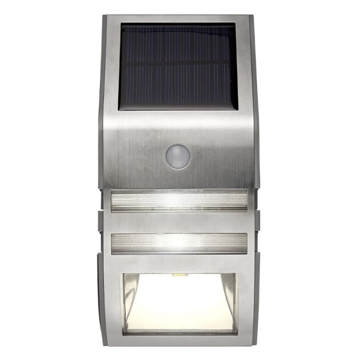 Aluminium udendørs væglampe solcelle sølv, Alistair, 0,04W, 3000K LED, IP44
