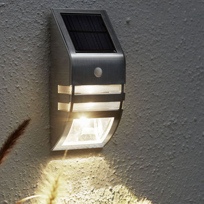 Aluminium udendørs væglampe solcelle sølv, Alistair, 0,04W, 3000K LED, IP44