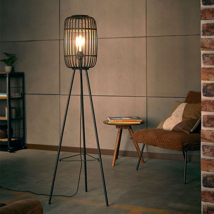 Træ gulv lampe sort, Brain