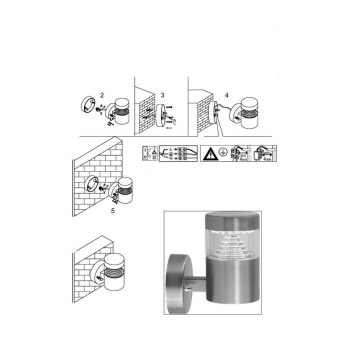 Plast udendørslampe krom, Samuel, 1W, 6500K LED, IP44