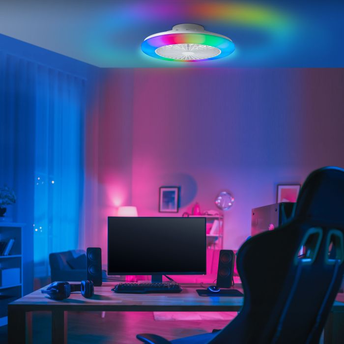 Modern loftventilator hvid, Sofieke, 40W, RGBW LED, med fjärrkontroll