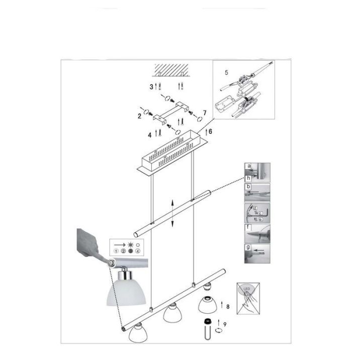 Glas pendler lampe krom, Tromp, 5W, 3000K LED, med beröringsdimmer