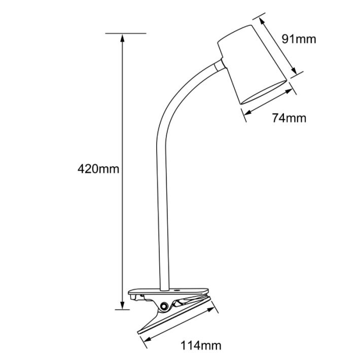 Plast klemmelampe hvid, Musab, 7W, 3000K LED, 3 trins lysdæmper