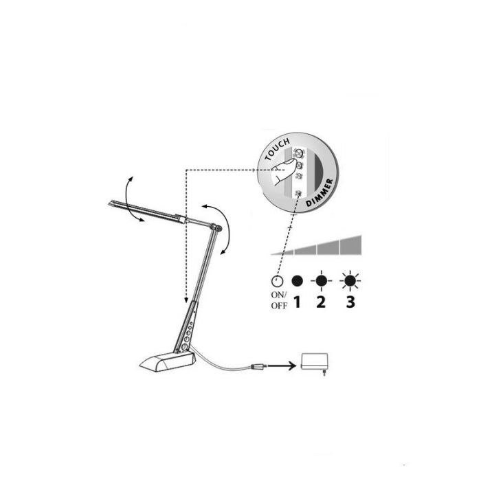 Design skrivebordslampe krom, Leyana, 1W, 5000K LED, med beröringsdimmer