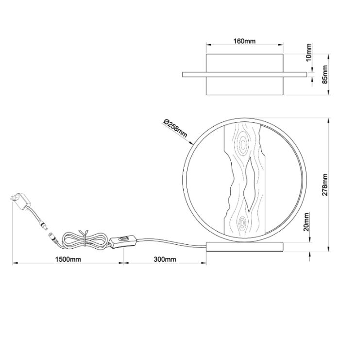 Rustik bordlampe træ, Raynor, 7,5W, 3000K LED, med brytare
