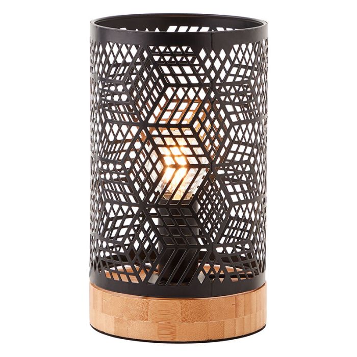 Træ bordlampe sort, Sherona, med brytare