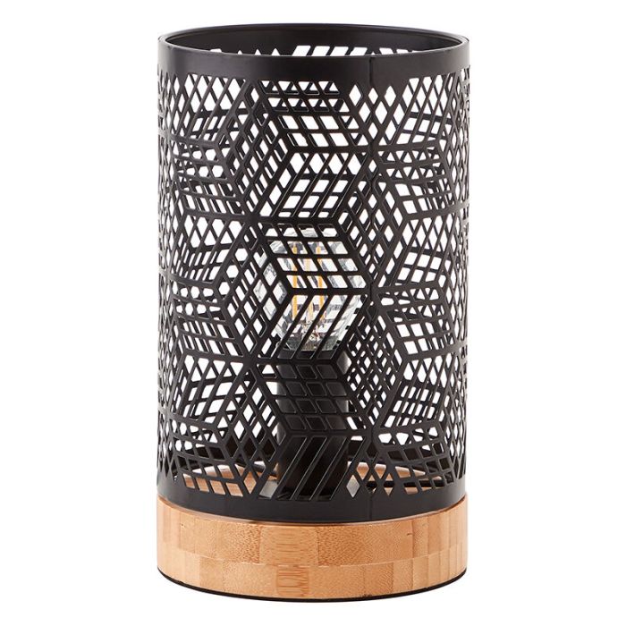 Træ bordlampe sort, Sherona, med brytare
