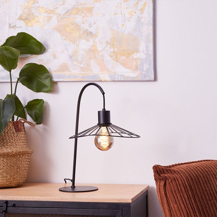 Retro bordlampe sort, Famke, med brytare