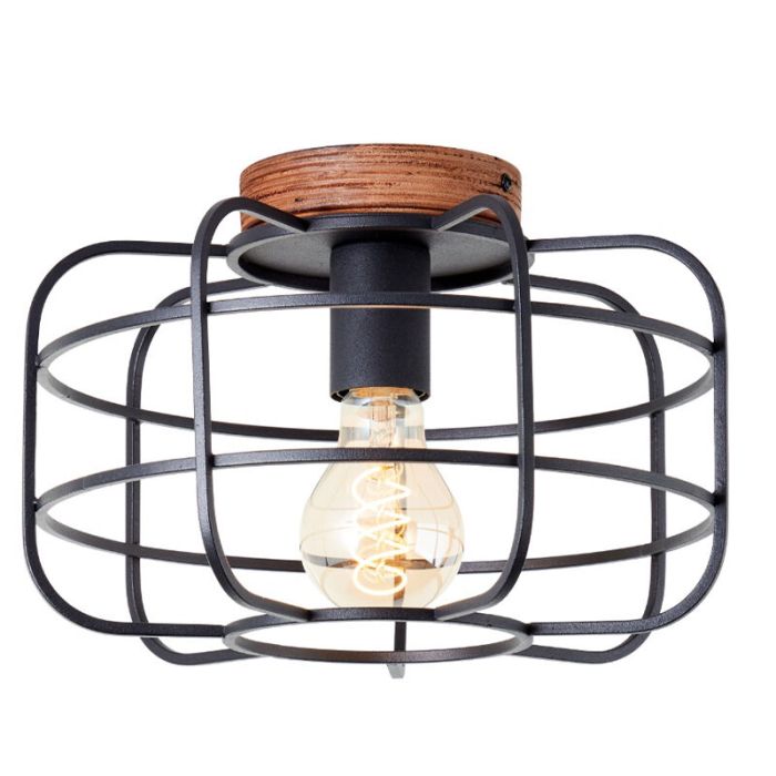 Træ loftlampe sort, Taede