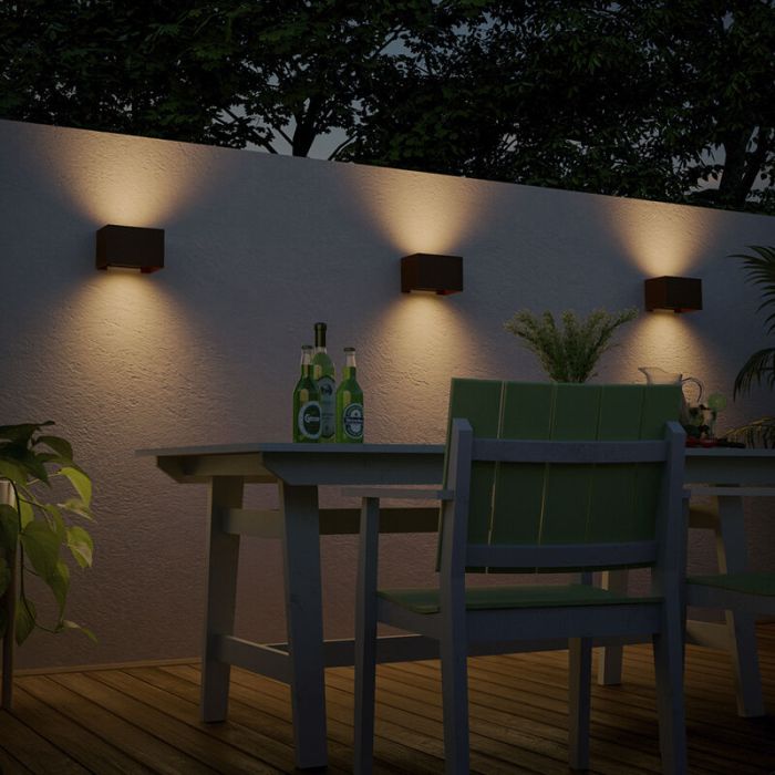 Rustfarvet up down væglampe aluminium, Dion, 7W, 3000K LED, IP54