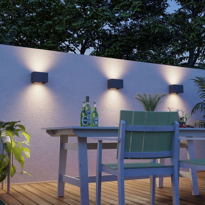 Antracit up down væglampe aluminium, Dion, 7W, 3000K LED, IP54