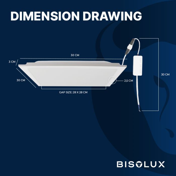 LED 30x30 panel, 18W, 6500K