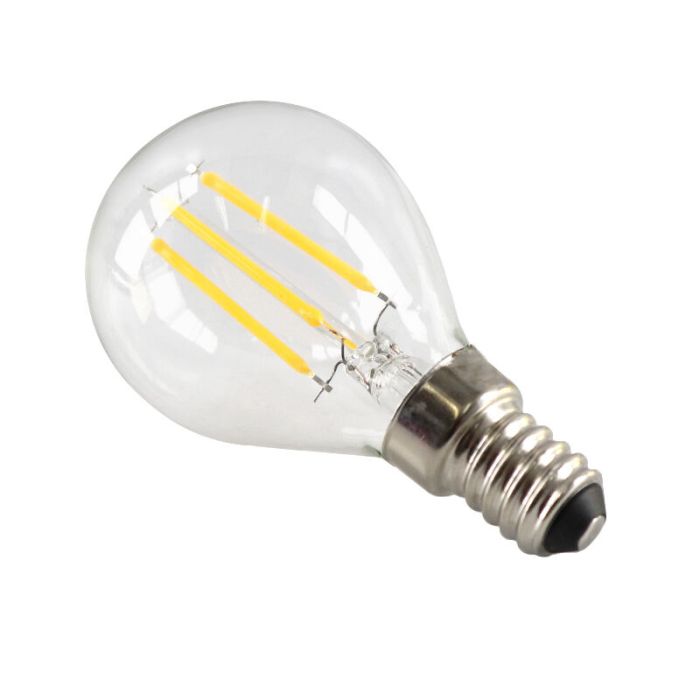 Dæmpbar Olucia E14 LED pære, P45, 3w, gennemsigtigt glas, 2700k