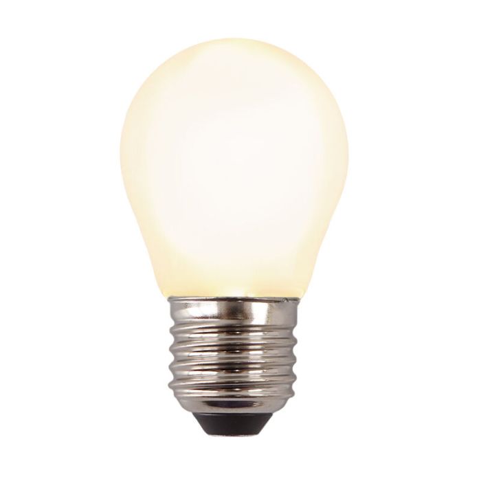 Dæmpbar Olucia E27 LED pære, P45, 3w, Hvidt glas, 2700k