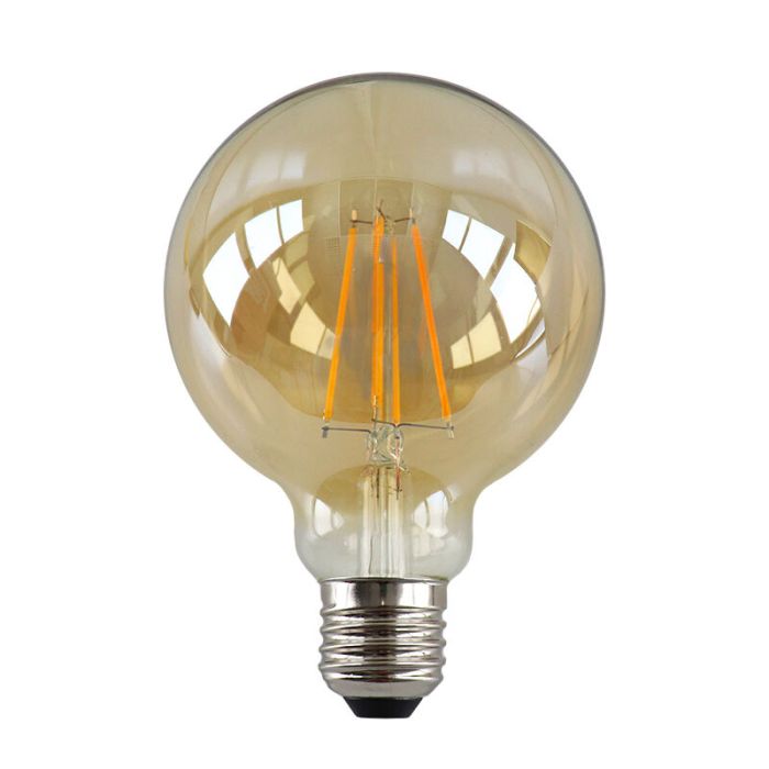 Dæmpbar Olucia E27 LED pære, G95, 6W, Amber glas, 2200k