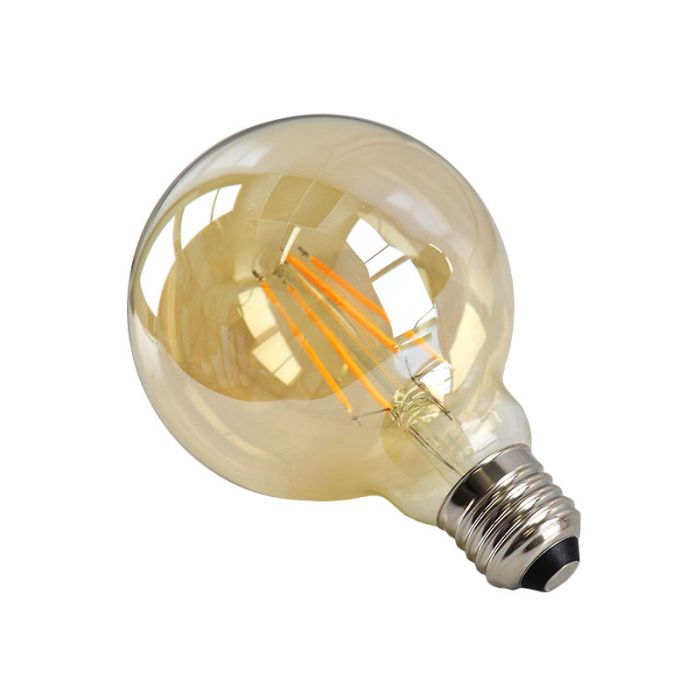 Dæmpbar Olucia E27 LED pære, G95, 6W, Amber glas, 2200k