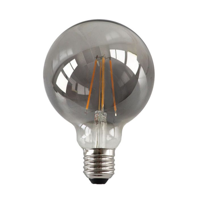Dæmpbar Olucia E27 LED pære, G95, 5w, Røgglas, 2200k
