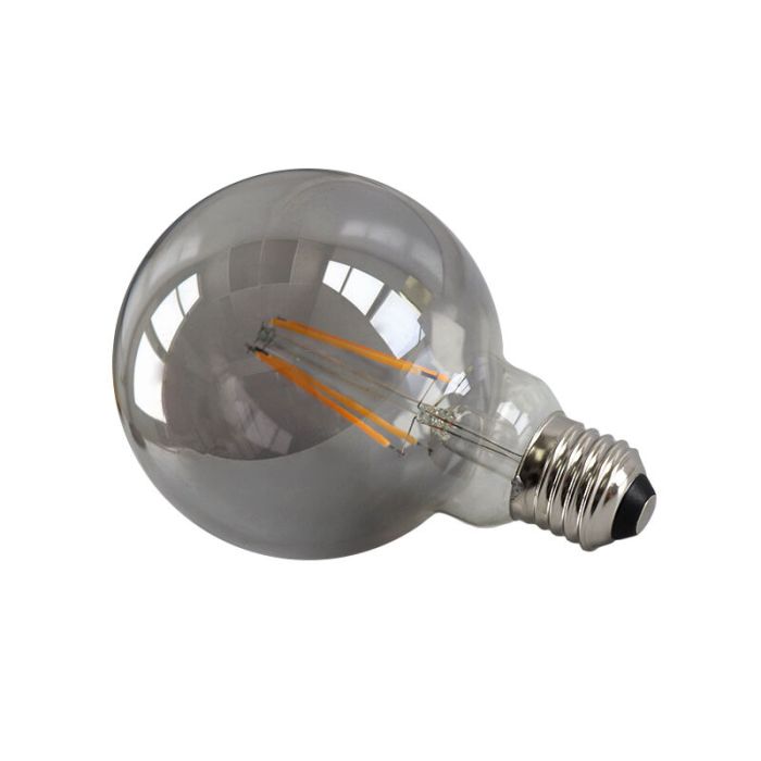 Dæmpbar Olucia E27 LED pære, G95, 5w, Røgglas, 2200k