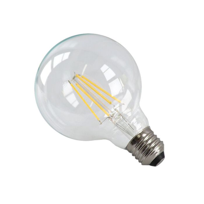 Dæmpbar Olucia E27 LED pære, G95, 5w, gennemsigtigt glas, 2700k