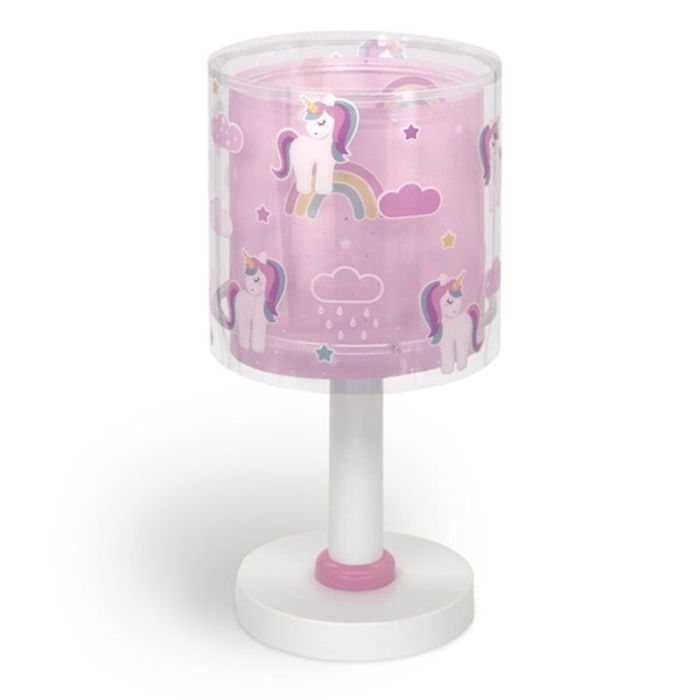 Lyserød bordlampe til børneværelse plast, Unicorn