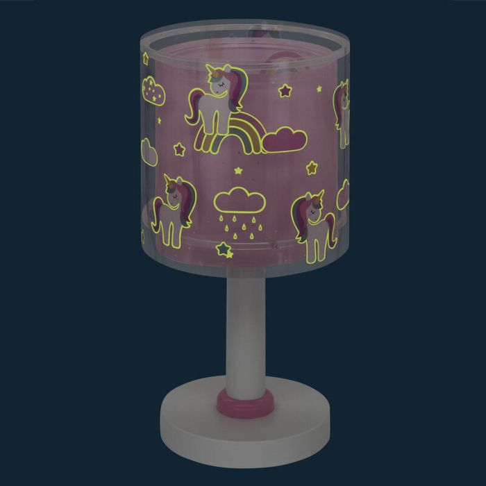 Lyserød bordlampe til børneværelse plast, Unicorn