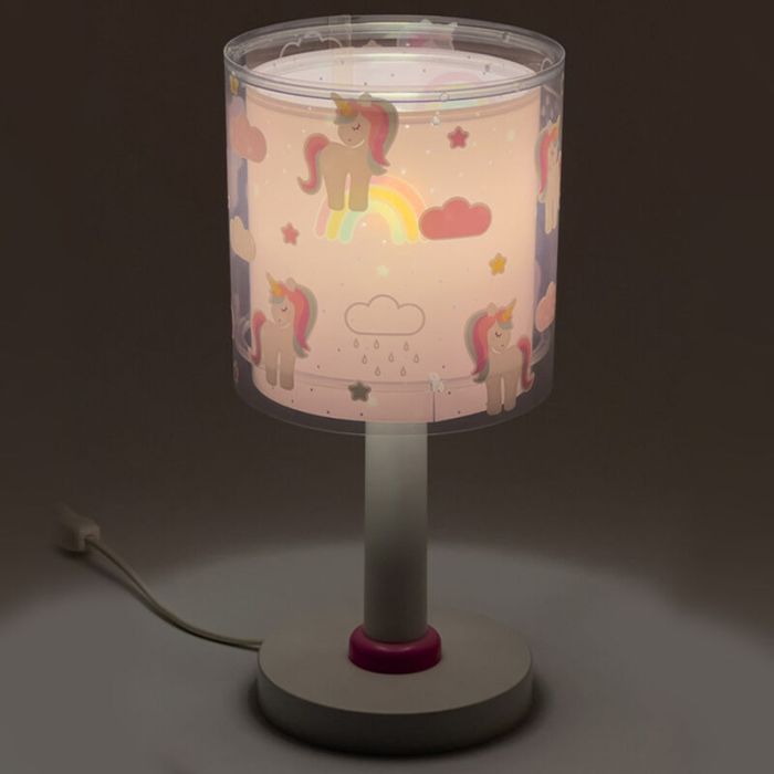 Lyserød bordlampe til børneværelse plast, Unicorn