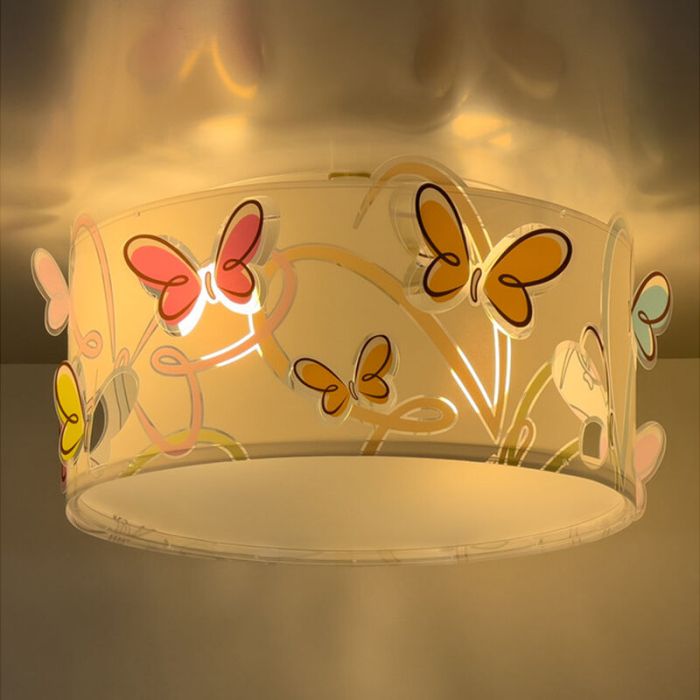 Multi-Farvet loftlampe til børneværelse plast, Butterfly