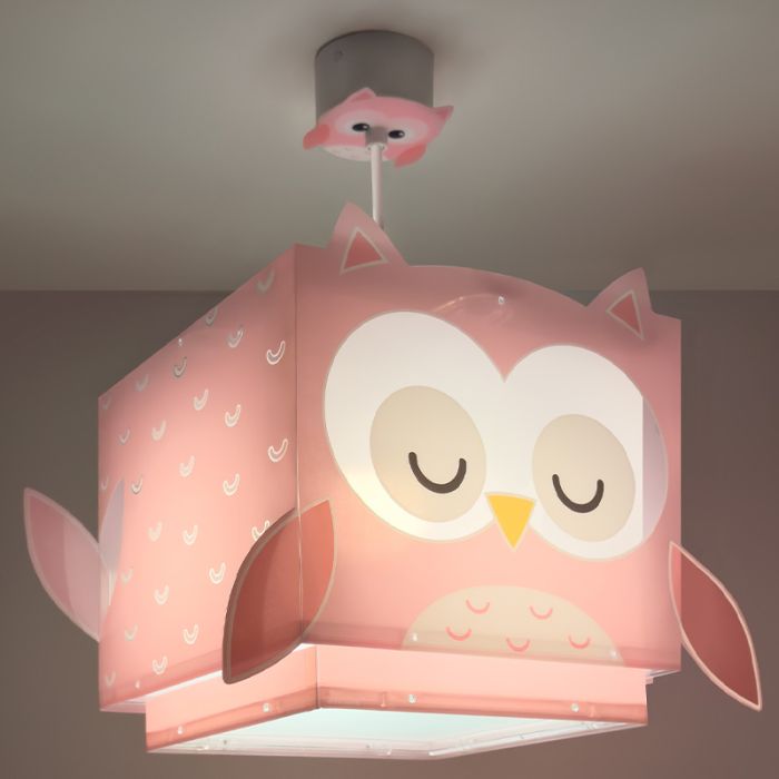 Lyserød pendel til børneværelset plast, Owls